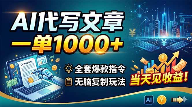 (5.24)AI代写文章，一单1000+，全套爆款指令+无脑复制玩法，当天见收益！