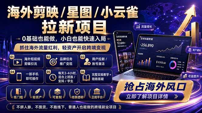 (5.23)海外剪映 / 星图 / 小云雀拉新项目 普通人也能上手的跨境流量变现副业