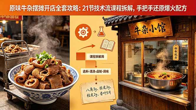 (5.26)原味牛杂摆摊开店全套攻略：21节技术流课程拆解，手把手还原爆火配方
