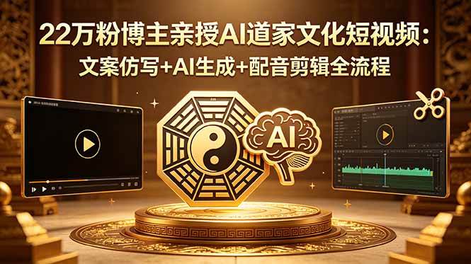 (5.24)22万粉博主亲授AI道家文化短视频：文案仿写+AI生成+配音剪辑全流程