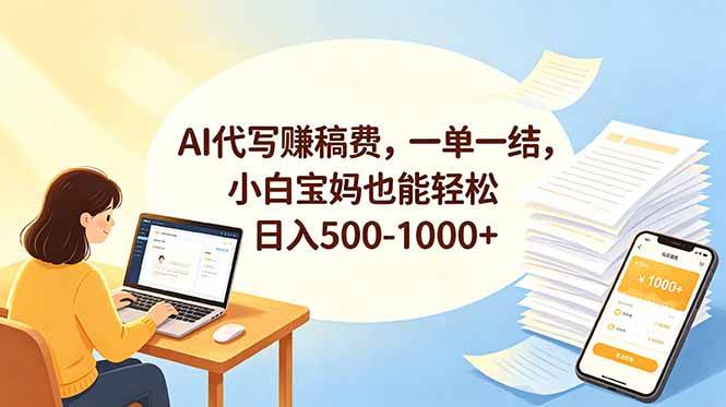 (6.08)AI代写赚稿费，一单一结，小白宝妈也能轻松日入500-1000+
